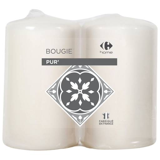 [3614613991074] CARREFOUR 2 bougies cylindriques, les 2 bougies