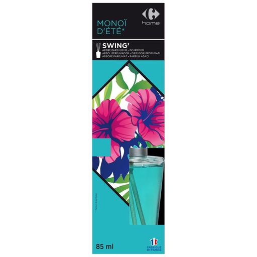 [3614613998271] CARREFOUR Scented Tree flared glass turquoise/summer monoi l'arbre parfumeur