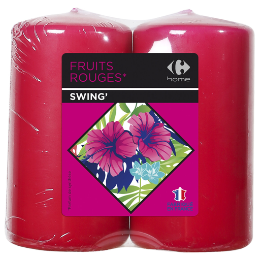 [3614613998417] CARREFOUR Pack 2 bougies cylindriques fuchsia/fruits rouges les 2 bougies