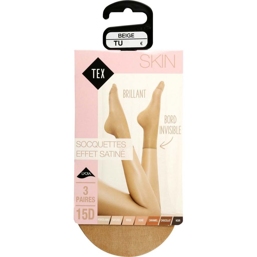 TEX Calcetines tobilleros mujer beige efecto satinado lote de 3 pares