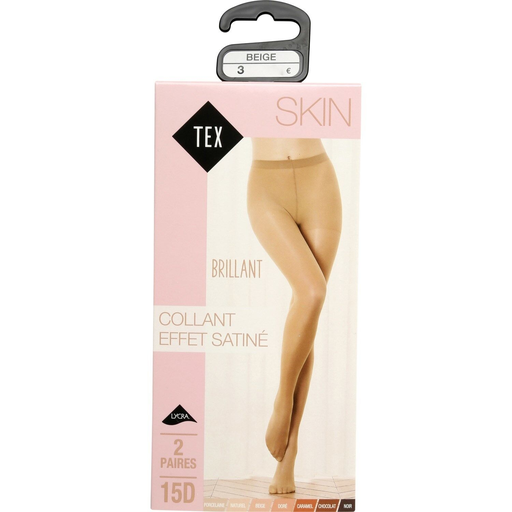 [3614614003769] TEX Medias de mujer beige satinadas 15D T3 lote de 2 pares