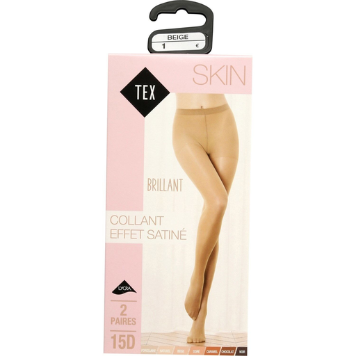 [3614614003783] TEX Collants senhora bege efeito acetinado 15D T1, lote de 2 pares