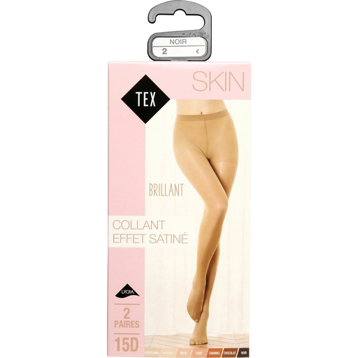 [3614614004018] TEX Women's black satin effect tights 15D T2 2-pair pack
