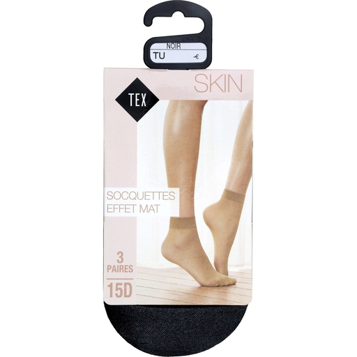 [3614614021237] TEX Women's matte effect black ankle socks 3-pair pack