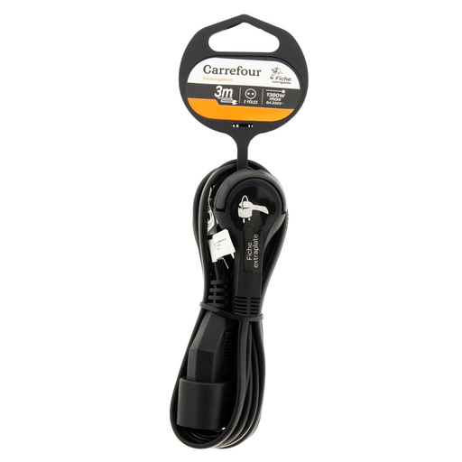 [3614614295188] CARREFOUR Alargador eléctrico negro HO3VVH2-F 3m