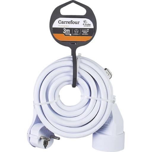 [3614614295218] CARREFOUR Prolongador eléctrico blanco 3m
