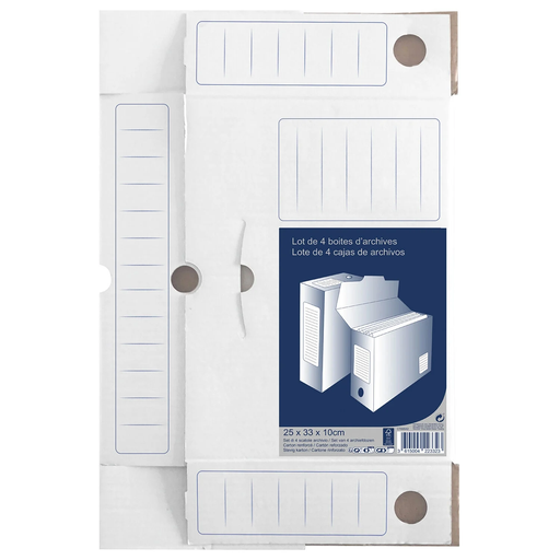 [3615004223323] CARREFOUR Boîtes d'Archives Dos 100mm Blanc le lot de 4 boîtes