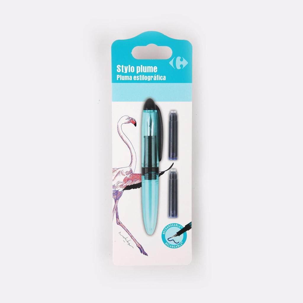 CARREFOUR Mini stylo plume + 2 cartouches courtes