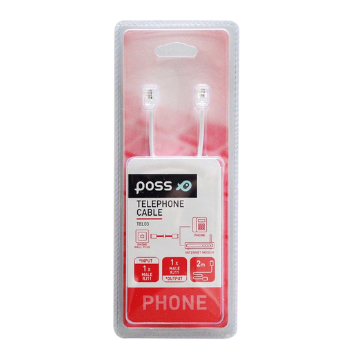 [3615004427813] POSS Cabo de telefone PSTEL03 Branco 2 metros