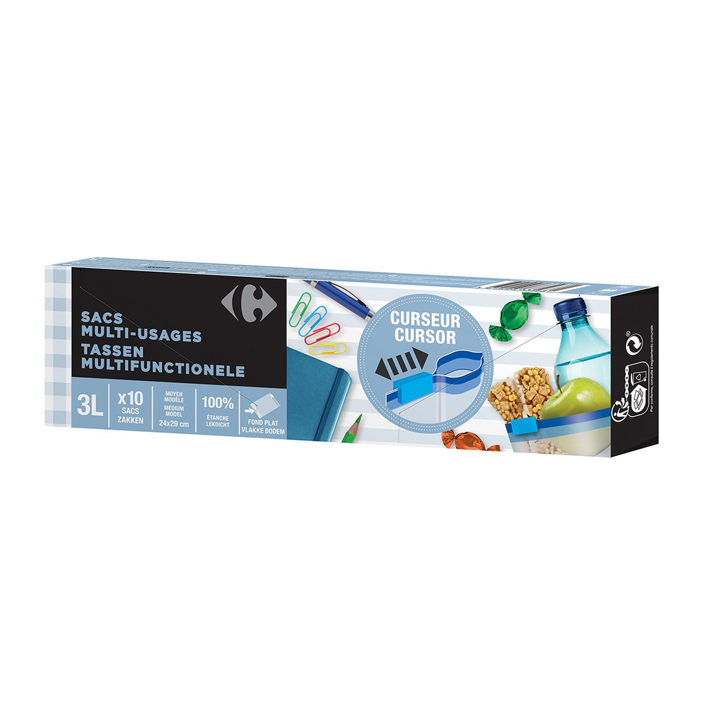 CARREFOUR Sac multi-usages curseur medium 3 L les 10 sachets de 24x29cm