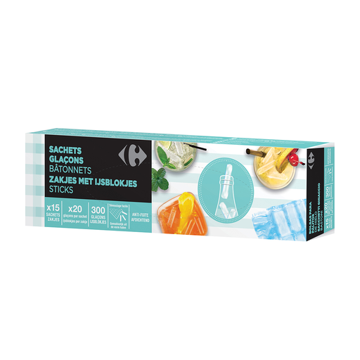 [3615005335698] CARREFOUR Stick Ice Cubes 15 bags of 20 ice cubes