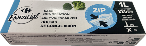 [3615005338231] CARREFOUR Freezer bags zip 18x20cm 1 L pack of 25 bags