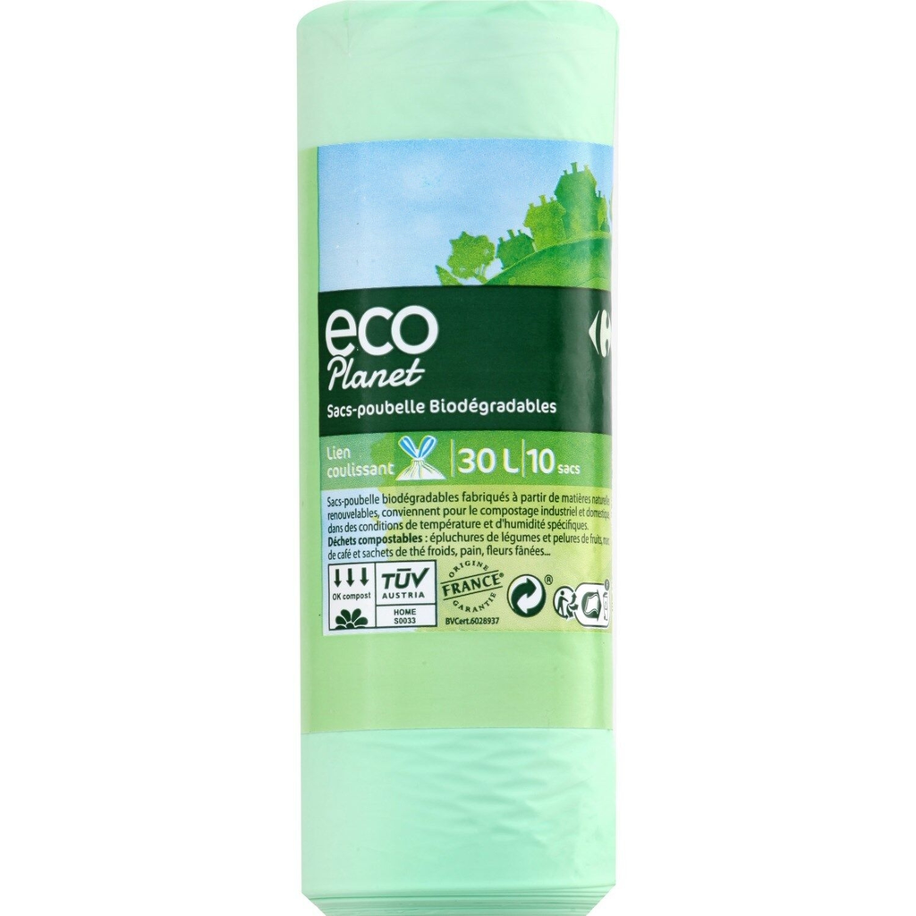 CARREFOUR Sacs poubelles biodégradables 30 L les 10 sacs