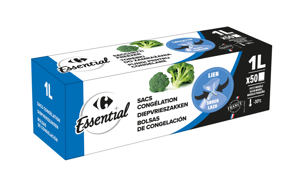 CARREFOUR Sacs congélation PM 18x25cm 1 L la boite de 50 sacs