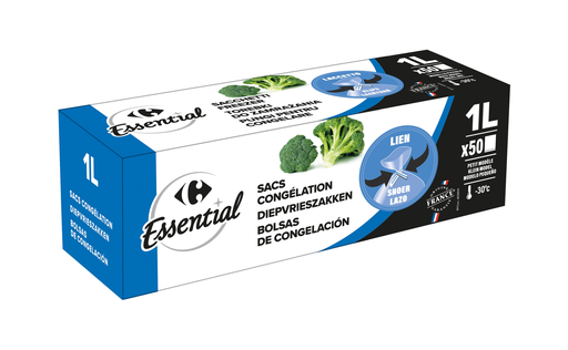 [3615005360683] CARREFOUR Freezer Bags Small 18x25cm 1 L box of 50 bags