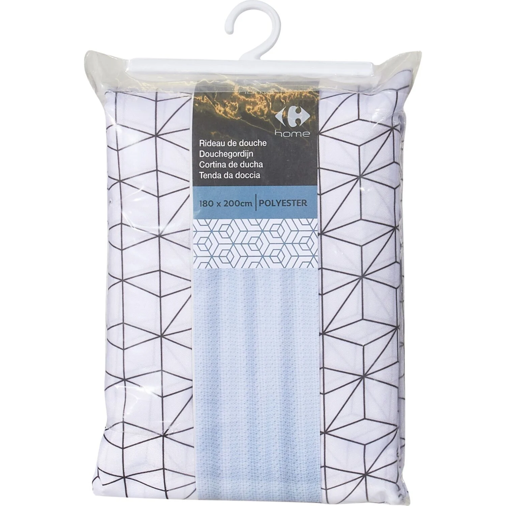 CARREFOUR Cortina de duche branca com motivos em poliéster HOME, 1 unidade