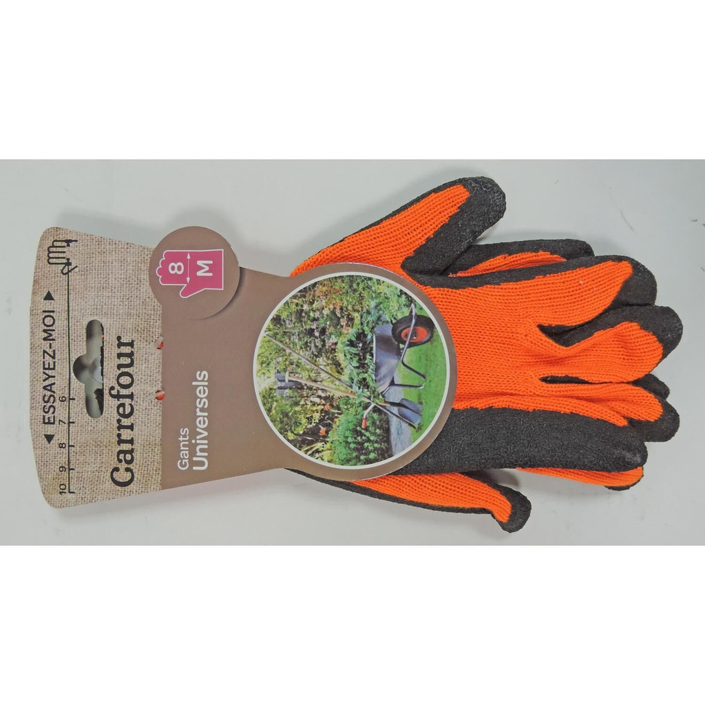 CARREFOUR Universal Gardening Gloves Pro Grip Orange Size 8 pair