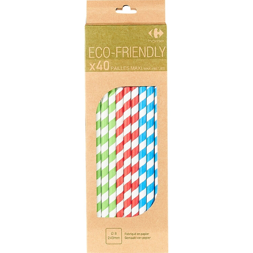 [3616180167876] CARREFOUR Pailles maxi en papier les 40 pailles