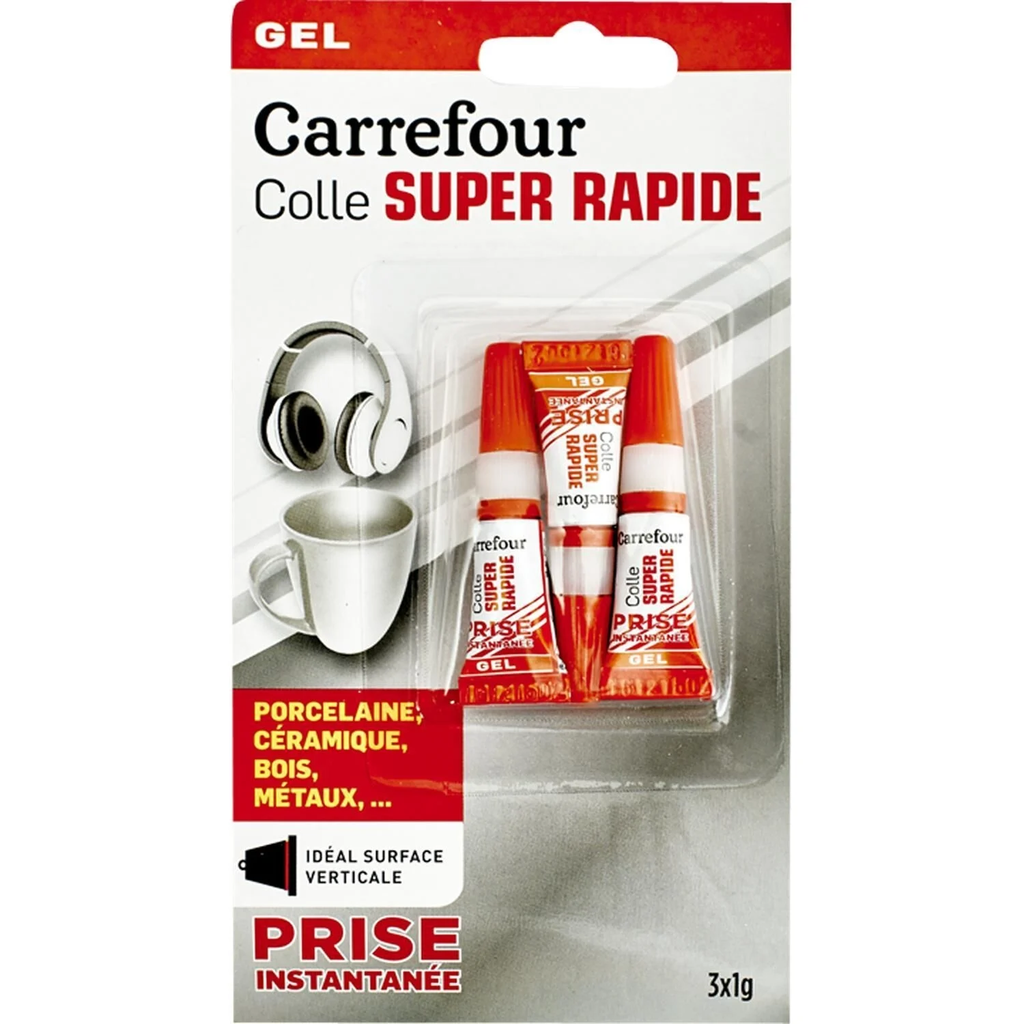 CARREFOUR Colle instantanée gel 3 tubes de 1 g