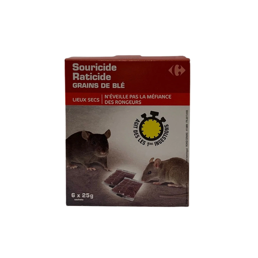 [3616180349852] CARREFOUR Anti rats et souris grains céréales 6 sachets de 25 g