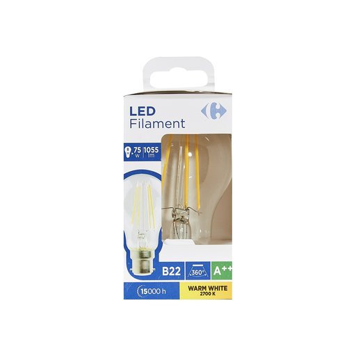 [3616180998548] CARREFOUR Ampoules LED B22 standard 75W blanc chaud claire le lot de 1
