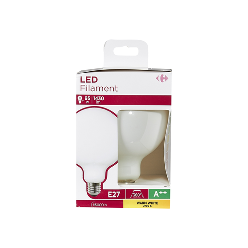 [3616180998579] CARREFOUR Ampoule LED E27 Globe G125 95W Blanc Chaud Dépolie le lot de 1