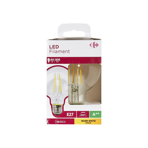 [3616180998586] CARREFOUR Ampoules LED E27 globe G80 60W blanc chaud claire le lot de 1