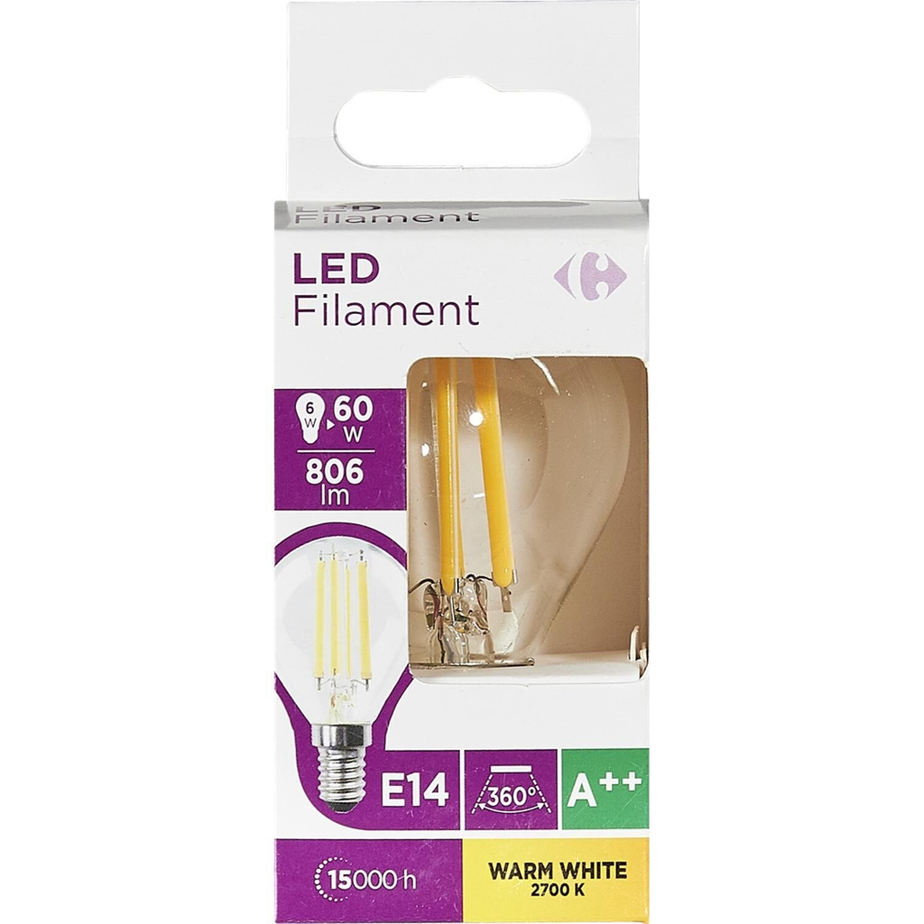 CARREFOUR LED Bulbs E14 Spherical 60W Warm White Clear l'ampoule