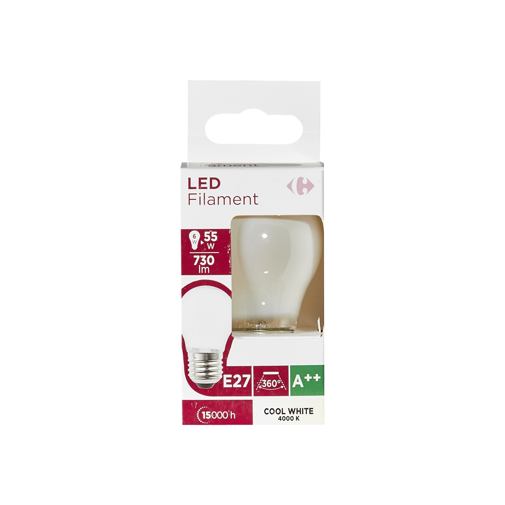 CARREFOUR Ampoules LED E27 sphérique 55W blanc froid dépolie le lot de 1