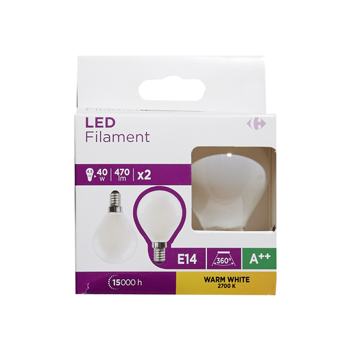 [3616180998654] CARREFOUR Bombillas LED E14 Esférica 40W Blanco Frío Mate lote de 2