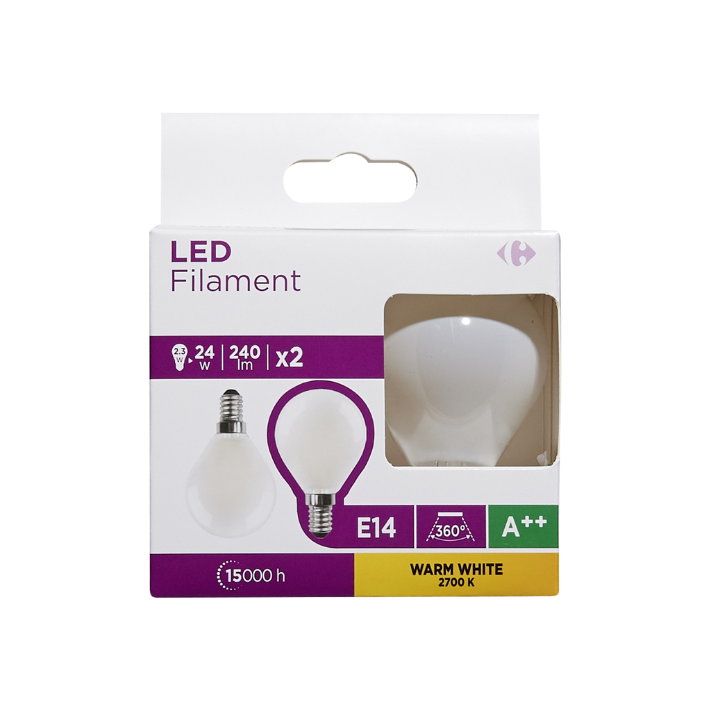 CARREFOUR LED Bulbs E14 Spherical 24W Warm White Frosted 2-Pack
