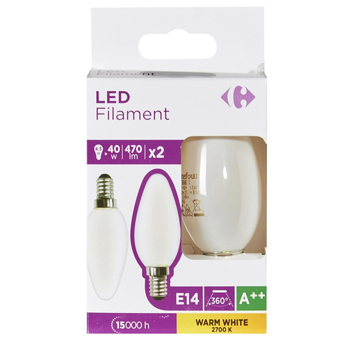 [3616180998739] CARREFOUR Ampoule LED 4,5WE14 le lot de 2 ampoules
