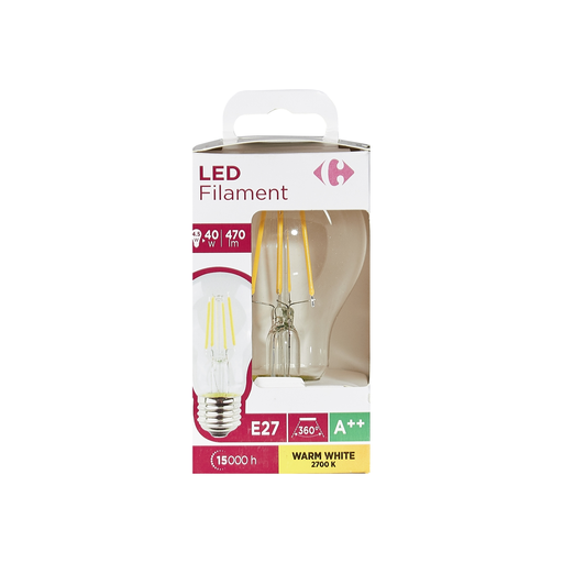 [3616180998845] CARREFOUR Ampoules LED E27 standard 40W blanc chaud claire