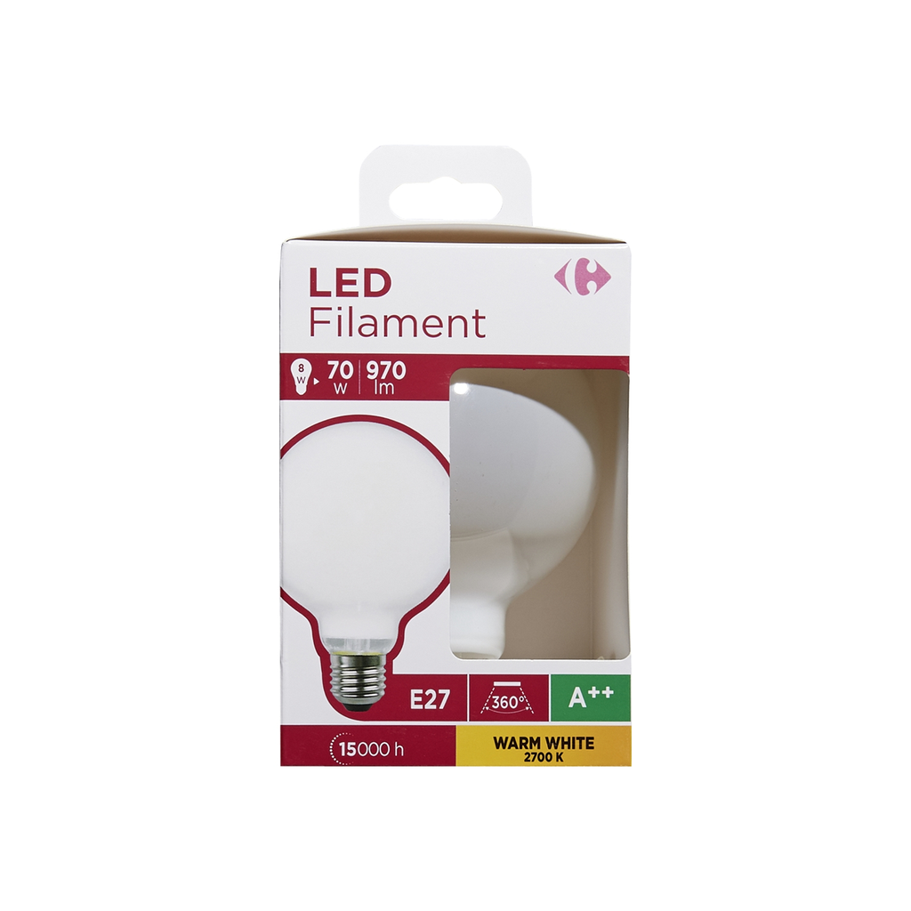 CARREFOUR Ampoules LED E27 globe G95 70W blanc chaud claire le lot de 1