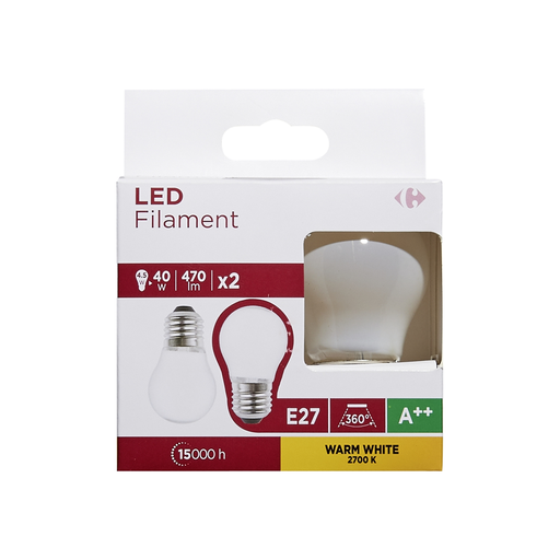 [3616180999842] CARREFOUR LED Bulbs E27 Spherical 24W Warm White Frosted 2-pack