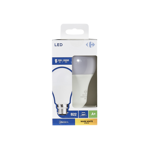 [3616181024857] CARREFOUR Lâmpadas LED B22 standard 120W branco quente lote de 1