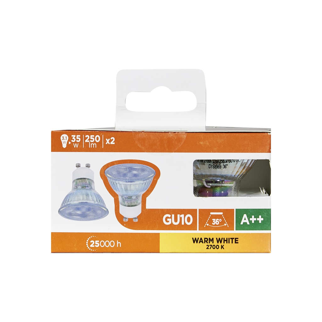 CARREFOUR LED Bulbs GU10 35W Warm White 36° pack of 2