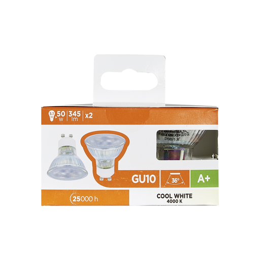 [3616181027681] CARREFOUR LED Bulbs GU10 50W Cool White 36° pack of 2