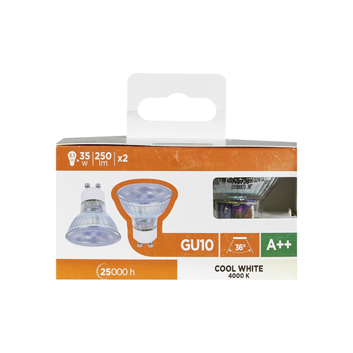 [3616181027698] CARREFOUR LED Bulbs GU10 35W Cool White 36° Pack of 2