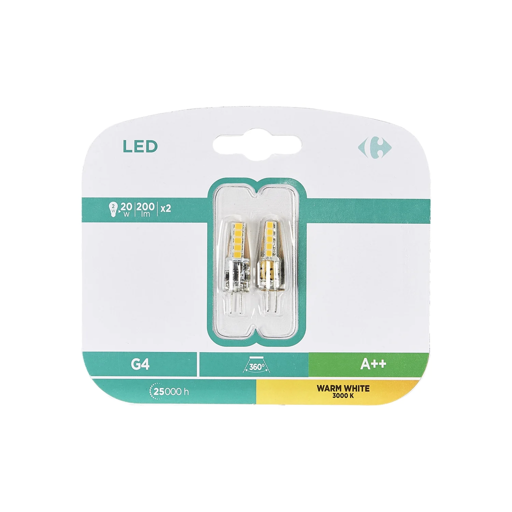 CARREFOUR Bombillas LED cápsula G4 20W blanco cálido el lote de 2