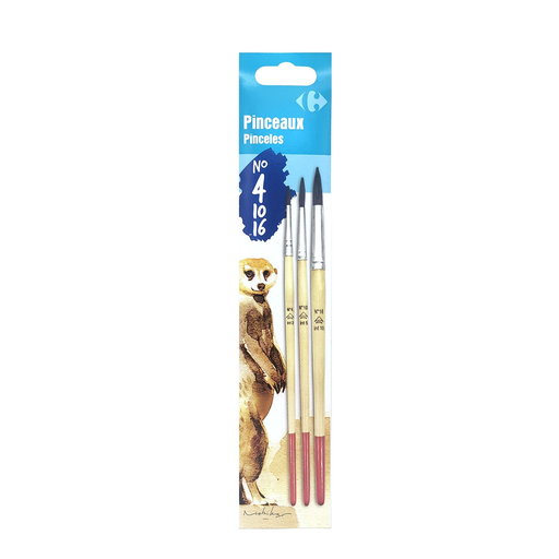 [3616181259808] CARREFOUR Round Brushes x3 n°4/10/16 pony hair