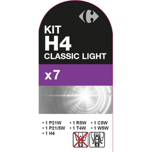 [3616181880422] CARREFOUR Ampoule x7 kit H4 Classic Light caixa de 7 lâmpadas