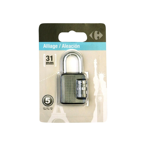 [3616181929442] CARREFOUR Candado de aleación con combinación 31mm