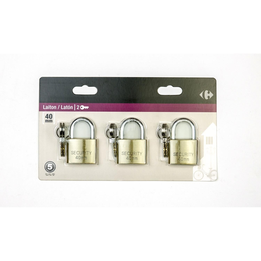 [3616181929831] CARREFOUR Candado de latón 40mm el lote de 3 candados