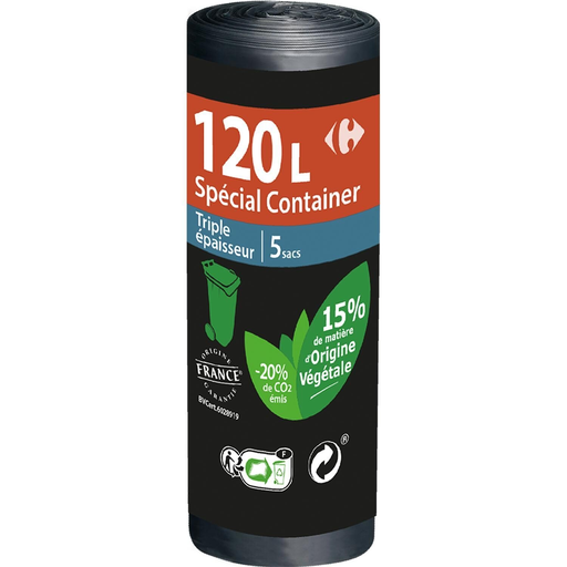 [3616182425103] CARREFOUR Sacos do lixo especial contentor 120 L 5 sacos