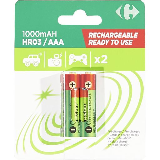 [3616473157904] CARREFOUR Pile rechargeable AAA 1000mAH x2