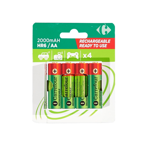 [3616473157928] CARREFOUR Piles rechargeables AA/HR6 2000mAh préchargées x4