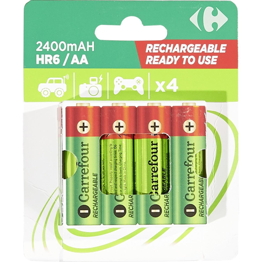 [3616473157935] CARREFOUR Pile rechargeable AA 2400mAH HR6 le lot de 4 piles