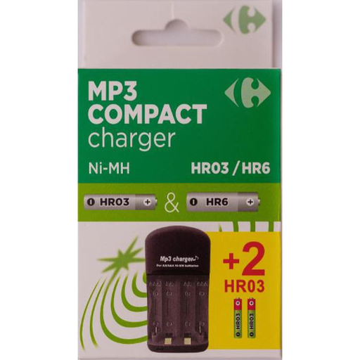 [3616473157980] CARREFOUR Carregador MP3 Compact + 2 pilhas