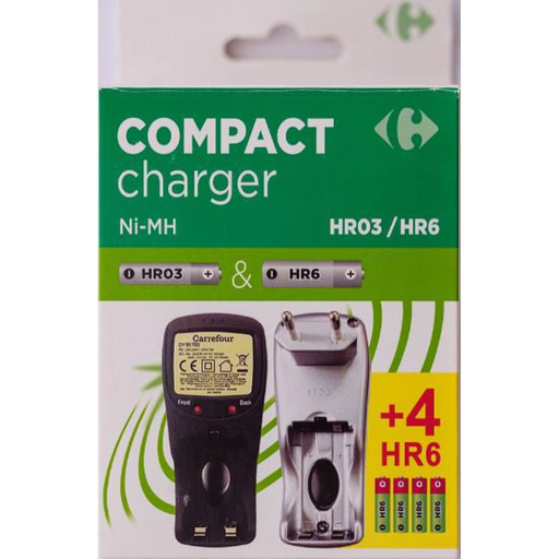 [3616473157997] CARREFOUR Chargeur compact HR6/HR03 + 4 piles HR6 le lot de 1 chargeur + 4 piles